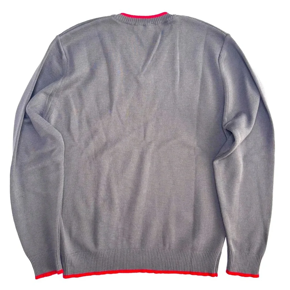Lion of Porches‎ London Gray Wool V-Neck Sweater with Red Accents Medium